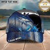 Maxcorners Fishing Green Scale Angler Silhouette Water Splash Personalized Name 3D Cap (12 Fish Species)