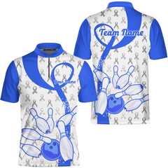 Maxcorners Custom Bowling Team Shirt, Blue Ribbon and Bowling Pins Explosion Shirt, Personalized Team & Player Bowling Jersey TU1711