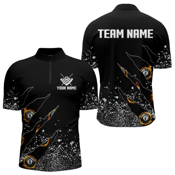 Maxcorners Custom 8 Ball Fire Black Grunge Billiard Shirts For Men, Billiard Team Shirts Pool Jerseys LM1605
