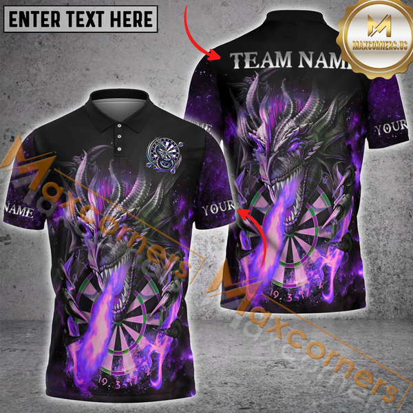 Maxcorners Custom Darts Team Jersey, Fiery Dragon Design Flaming Dartboard Personalization And Team Name