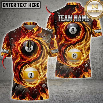 Maxcorners Billiards Golden Flames And Black 8 Ball Personalized Name 3D Unisex Shirt