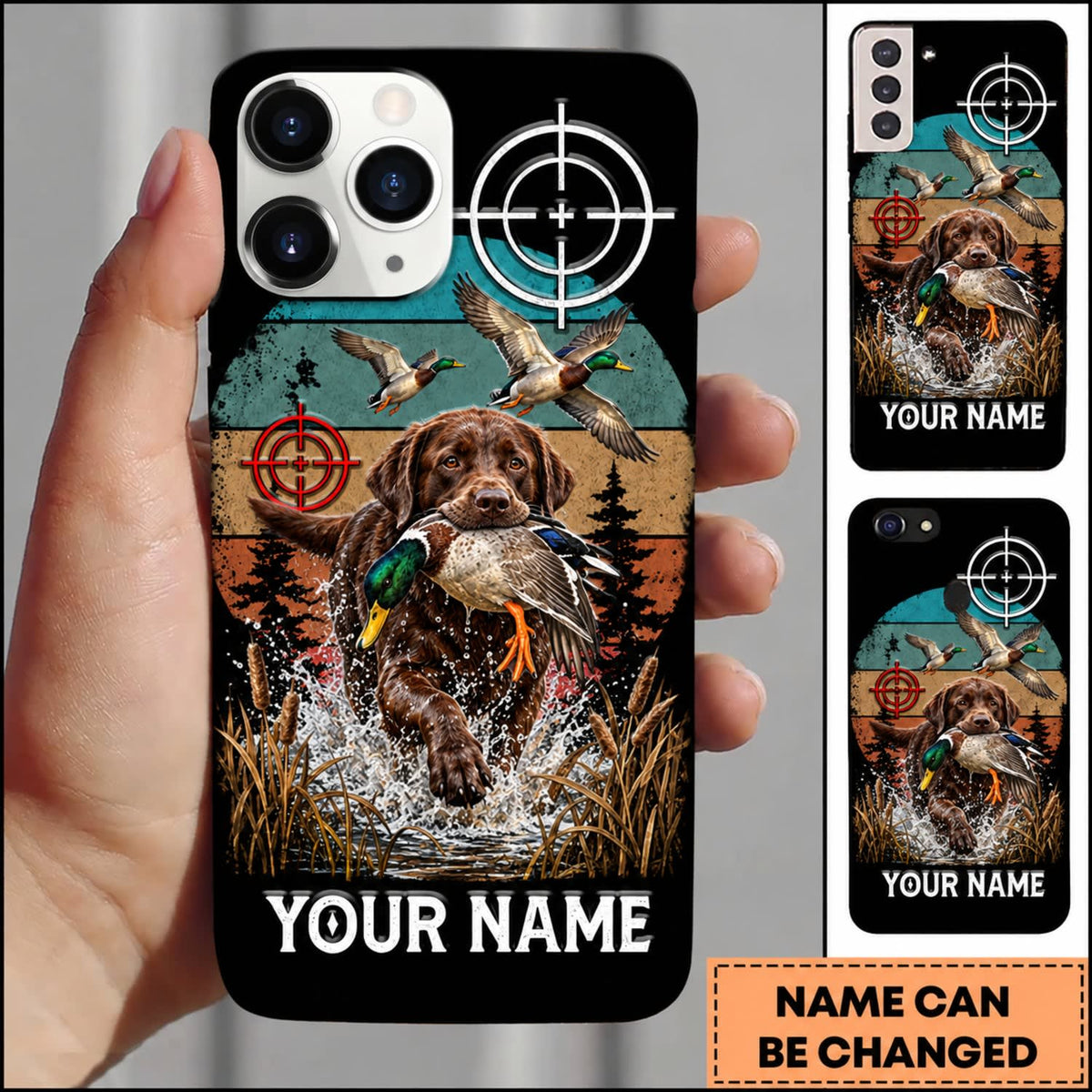 Maxcorners Duck Hunting Golden Retriever Camo Target Duck Hunter Personalized Name 3D Phone Case - Chocolate Labrador Retriever
