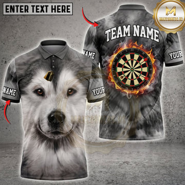 Maxcorners Darts Cute Fluffy Gray Dog Classic Dartboard Personalized Name 3D Unisex Shirt