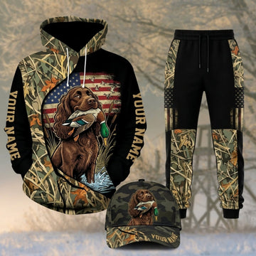 Maxcorners Duck Hunting Hunting Dog Marsh Grass Black Camo Personalized 3D Shirts
