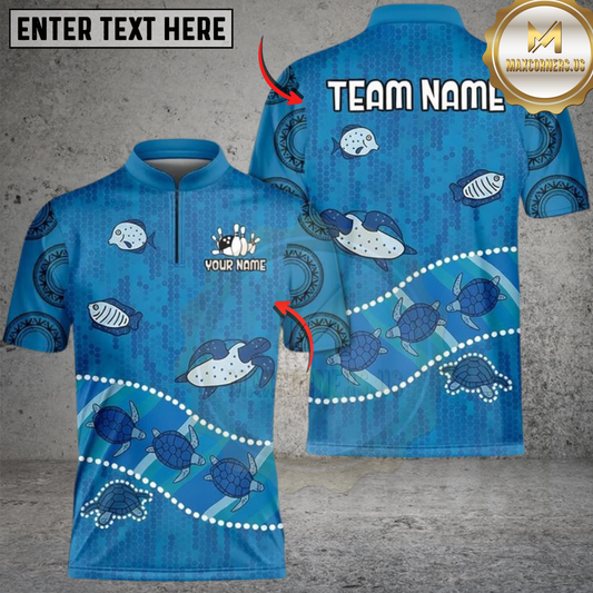 Maxcorners Bowling Sea Turtle Personalized Name, Team Name 3D Shirt