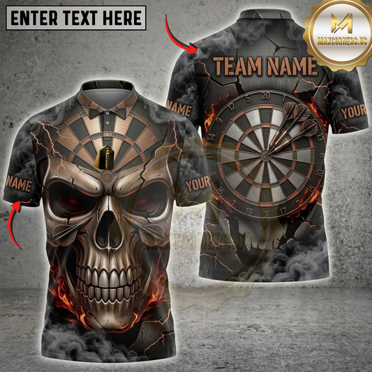 Maxcorners Darts Red Eyed Skull Cracked Dartboard Customized Name, Team Name 3D Shirts