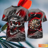 Maxcorners Dart Personalized Name Red King Skull Dartboard 3D Shirt