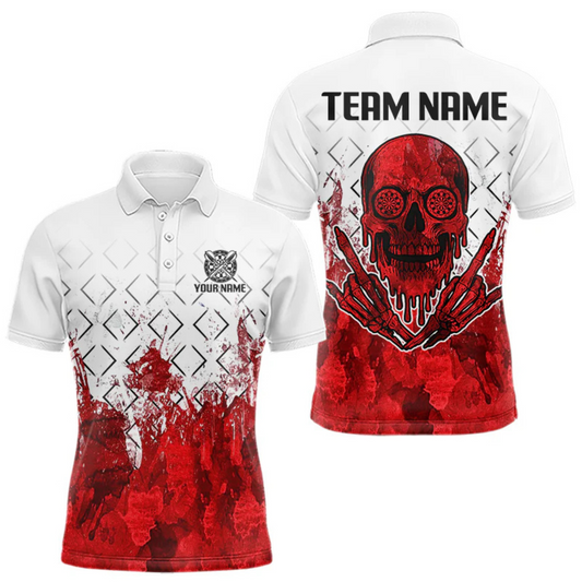 Maxcorners White-Red Skull Watercolor Pattern Custom Dart Shirt For Men, Dart Team Jerseys LM184