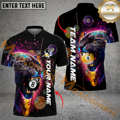 Maxcorners Ball 8, Ball 9 Leon Leopard Painting Art Billiard Jersey Multicolor Options Personalized Name, Team Name 3D Polo Shirt