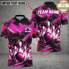 Maxcorners Bowling Neon Flame Personalized Name Men And Women 3D Polo Shirt Custom Bowling Team Jersey (4 Colors)