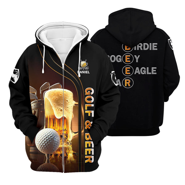 Maxcorners Golf And Beer Custom Men's Golf Polo Shirt, Funny Golf Shirt, Gift For Golfers
