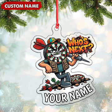 Maxcorners Darts Lover Whos Next Typography, Expressive Target Board Character, Sneakers Personalized Name Ornament 2D Flat