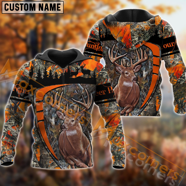 Maxcorners Deer Hunting Orange Camouflage Forest Pattern Custom Name Shirt 3D All Over Printed Clothes