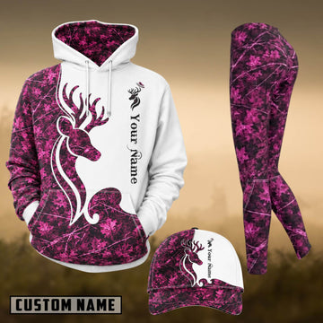 Maxcorners Hunting Pink Camo Whitetail Deer Personalized 3D Combo Hoodie, Legging Set & Cap