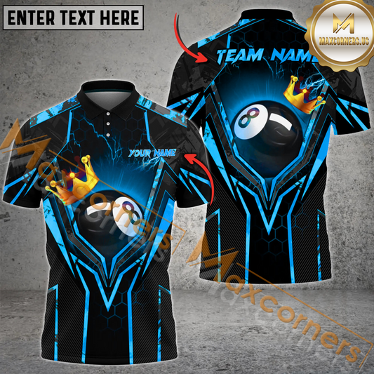 Maxcorners Billiard Ball 8 Crown King Multicolor Options Personalized Name, Team Name 3D Polo Shirt (4 Colors)
