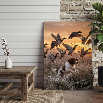 Maxcorners Duck Hunting Dog Splashing Water Action Personalized Name Canvas