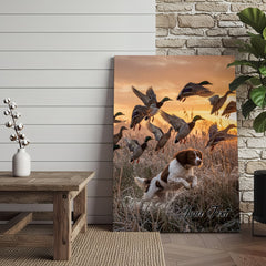Maxcorners Duck Hunting Dog Splashing Water Action Personalized Name Canvas