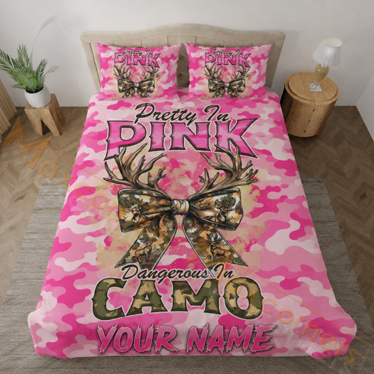 Maxcorners Hunting Pink Camo Deer Skull Design Bedding Set 3D Print Custom Name