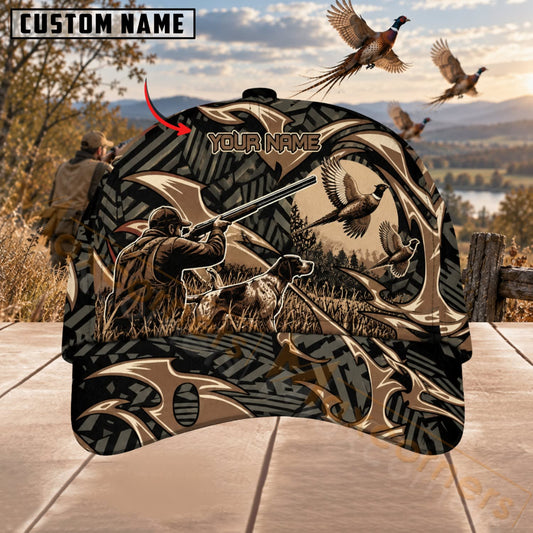 Maxcorners Upland Bird Hunting Woodland Camo Pheasant & Shotgun Personalized Name 3D Cap