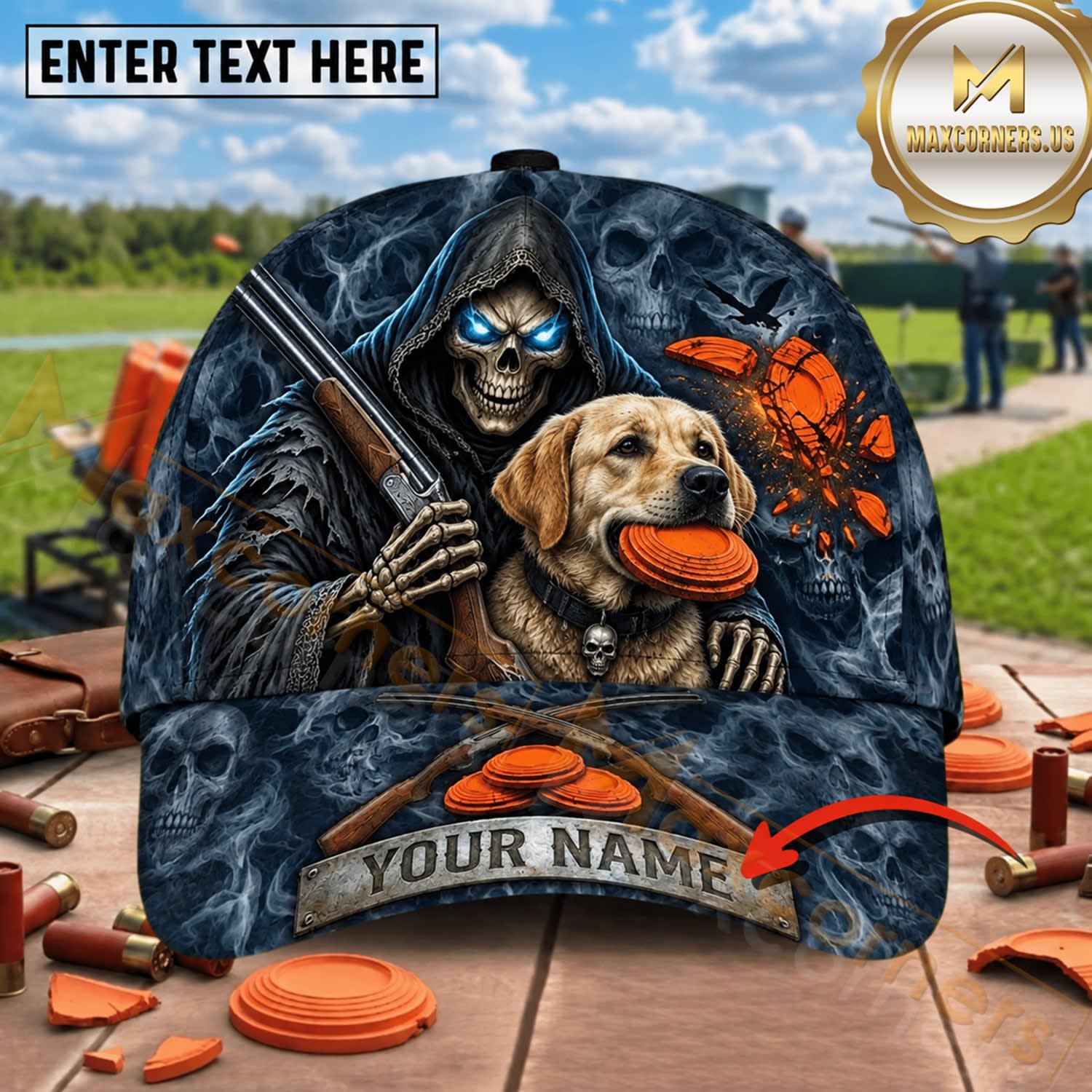 Maxcorners Grim Reaper Labrador Clay Target Trap Shooting Personalized Name 3D Cap