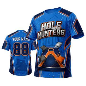 Maxcorners Cornhole Blue Hole Hunters Personalized Name 3D Unisex Shirt