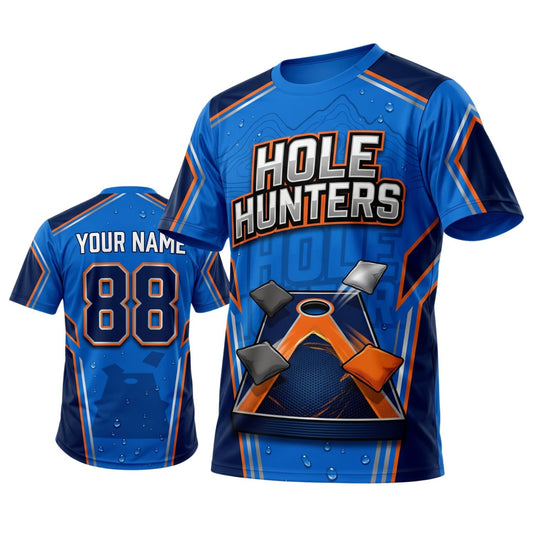 Maxcorners Cornhole Blue Hole Hunters Personalized Name 3D Unisex Shirt