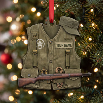 Maxcorners Hunting Olive Field Vest Cap And Rifle Personalized Name 3D Keychain And Ornament