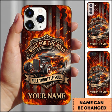 Maxcorners Hot Rod Orange Flame and Skull Classic Car Design Personalized Name 3D Phone Case