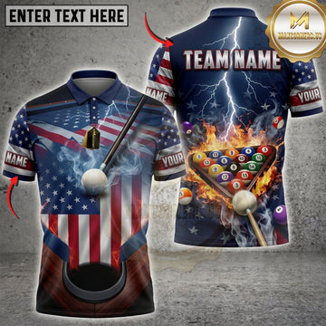 Maxcorners Billiards American Flag Pool Cue And Colorful Pool Balls Personalized Name 3D Unisex Shirt