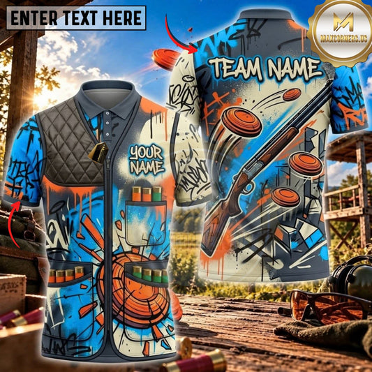 Maxcorners Clay Shooting Graffiti Shotgun Target Multicolor Customized Name Team Name 3D Shirts (4 Colors)