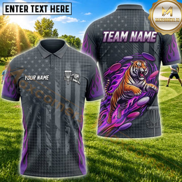 Maxcorners Disc Golf Purple Flame Basket Personalized Name 3D Unisex Shirt