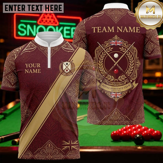 Maxcorners Snooker Burgundy Gold Vintage Emblem Personalized Name 3D Unisex Shirt