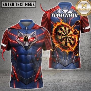 Maxcorners Darts Red Blue Futuristic Armor Golden Fire Dartboard Personalized Name 3D Unisex Shirt