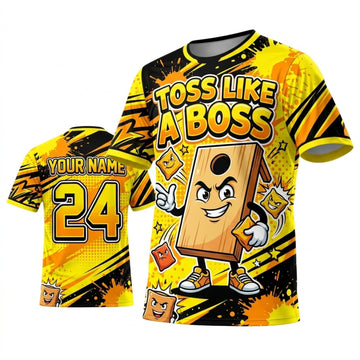 Maxcorners Cornhole Toss Like A Boss Golden Lightning Personalized Name 3D Unisex Shirt