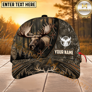 Maxcorners Moose Hunting Antler Badge Personalized 3D Cap