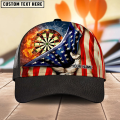 Maxcorners Darts Vintage US Flag Personalized Name 3D Cap