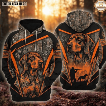 Maxcorners Coonhound Hunting Bloodhound Dog Hunter And Dog Blaze Orange Tree Camo Hoodie Personalized Your Name 3D Hoodie