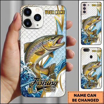 Maxcorners Trout Fishing Phone Case Splash Water Gold Lightning Pattern Personalized Name Phone Case