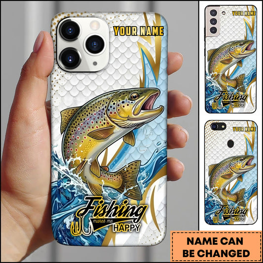 Maxcorners Trout Fishing Phone Case Splash Water Gold Lightning Pattern Personalized Name Phone Case