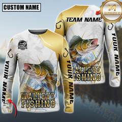 Maxcorners Walleye Fishing Lightweight Performance Shirt For Anglers Personalized Name, Team Name 3D Long Sleeve Shirt
