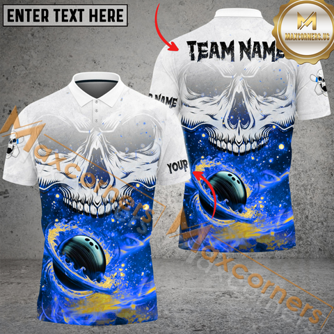 Maxcorners Skull Bowling Jersey Multicolor Option Customized Name, Team Name 3D Polo Shirt