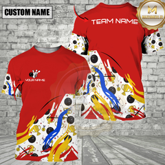 Maxcorners Red Bowling pattern Bowling Team Polo, Quarter Zip Shirt For Men Custom Mens Bowling Jersey LM0910