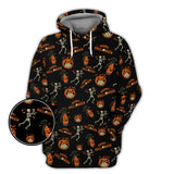 Maxcorners Pattern Golf Shirt, Halloween Skeleton With Pumpkin Golf Polos, Funny Golf Shirt For Men