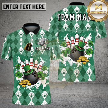 Maxcorners Bowling Shirt St Patrick Leprechaun Hat Argyle Splash Design Multioptions Personalized Name, Team Name 3D Shirt (4 Colors)
