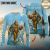 Maxcorners Funny Bigfoot Fishing Personalized Name, Team Name 3D Long Sleeve Shirt (Mahi-mahi, Tuna, Chinook, Marlin, Striped Bass, Salmon)