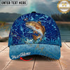 Maxcorners Fishing Blue Hook Pattern Personalized Name 3D Cap (12 Fish Species)