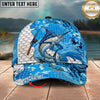 Maxcorners Fishing Rod Blue Scale Pattern Personalized Name 3D Cap (12 Fish Species)