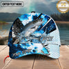 Maxcorners Fishing Blue Scale Water Splash Personalized Name 3D Cap (12 Fish Species)