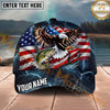 Maxcorners Fishing Patriotic Eagle Storm Personalized Name 3D Cap (12 Fish Species)