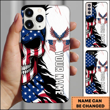 Maxcorners Golf Edgy USA Flag Skull and Winged Fire Art Personalized Phone Case